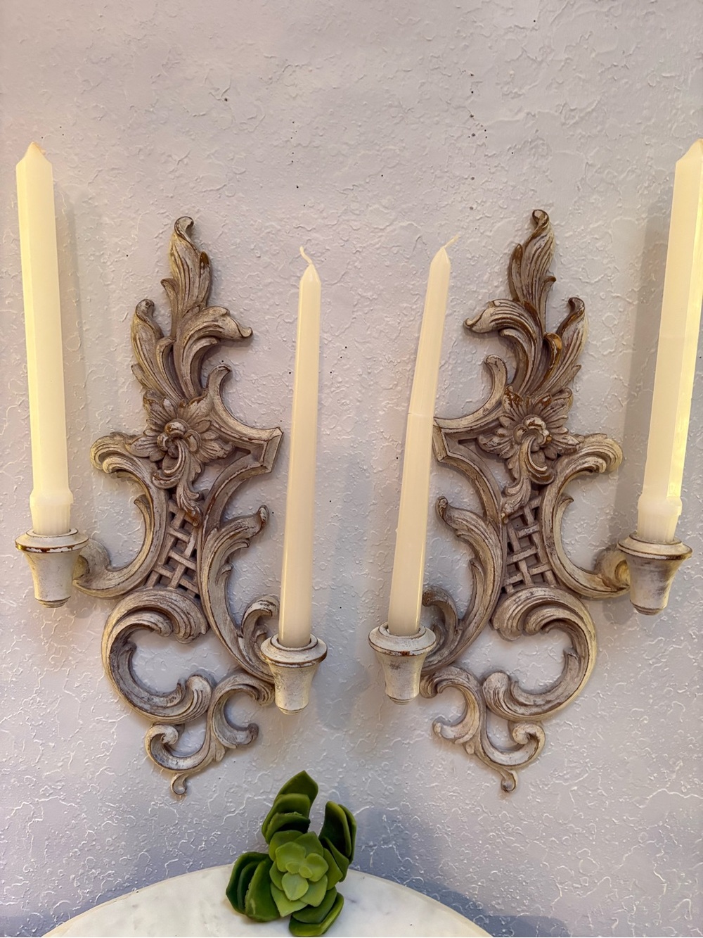Vintage Ornate Burnwood Wall Sconces